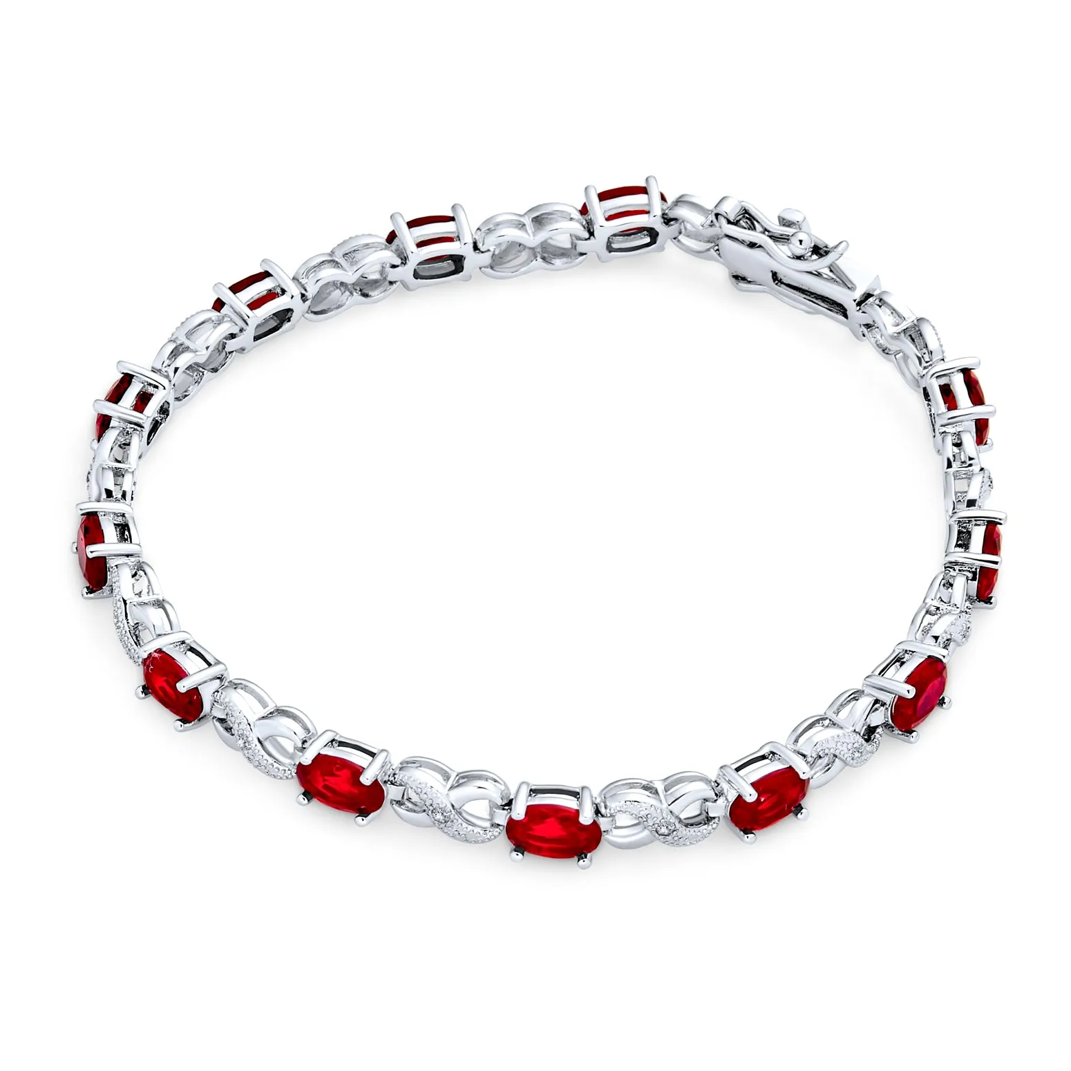 Green Red Oval CZ Tennis Bracelet in Silver Plated Finish