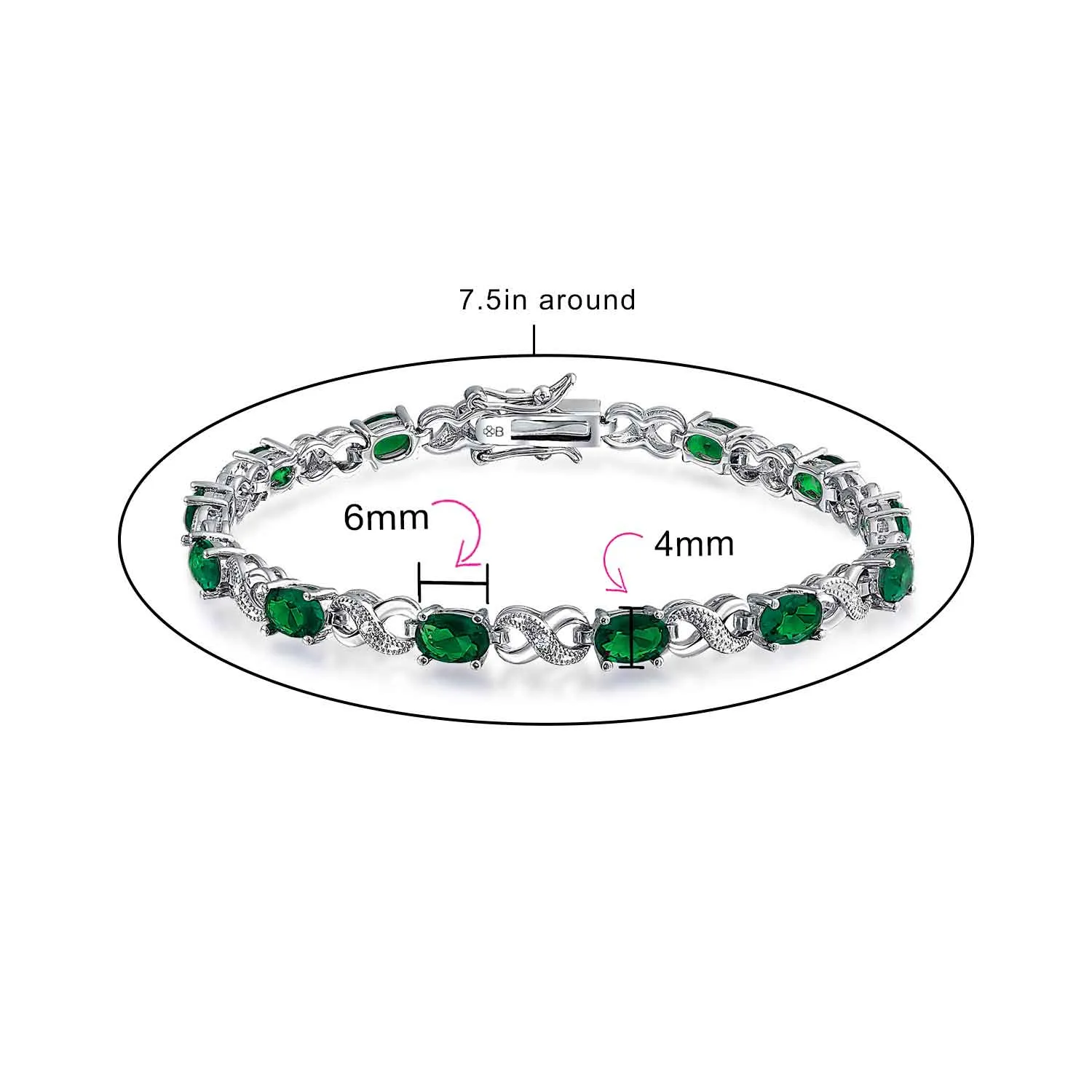 Green Red Oval CZ Tennis Bracelet in Silver Plated Finish