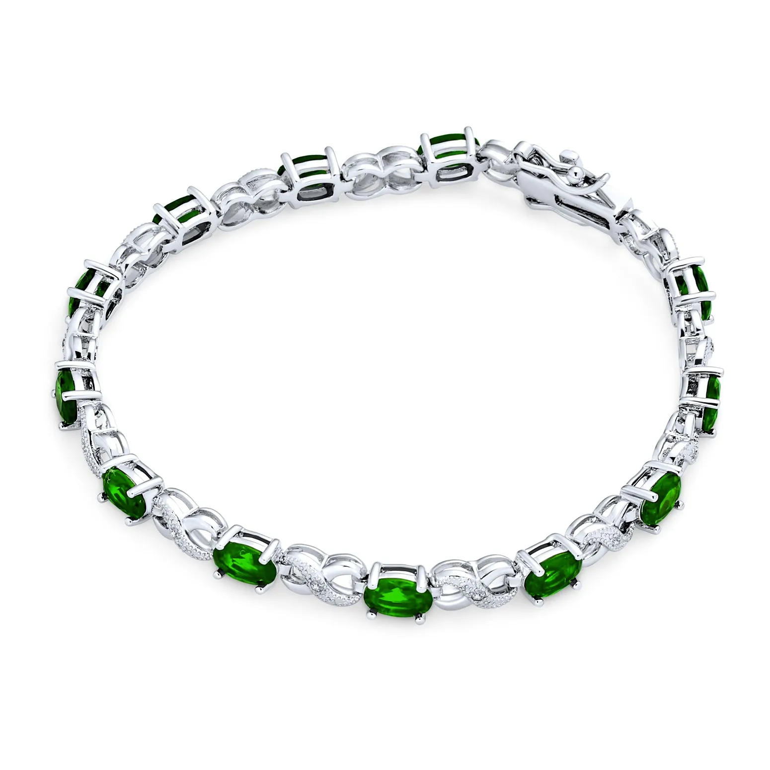 Green Red Oval CZ Tennis Bracelet in Silver Plated Finish
