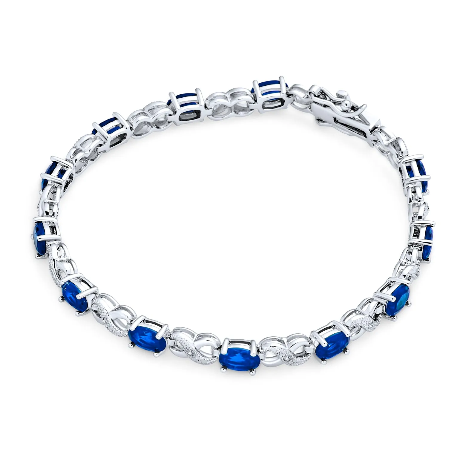 Green Red Oval CZ Tennis Bracelet in Silver Plated Finish