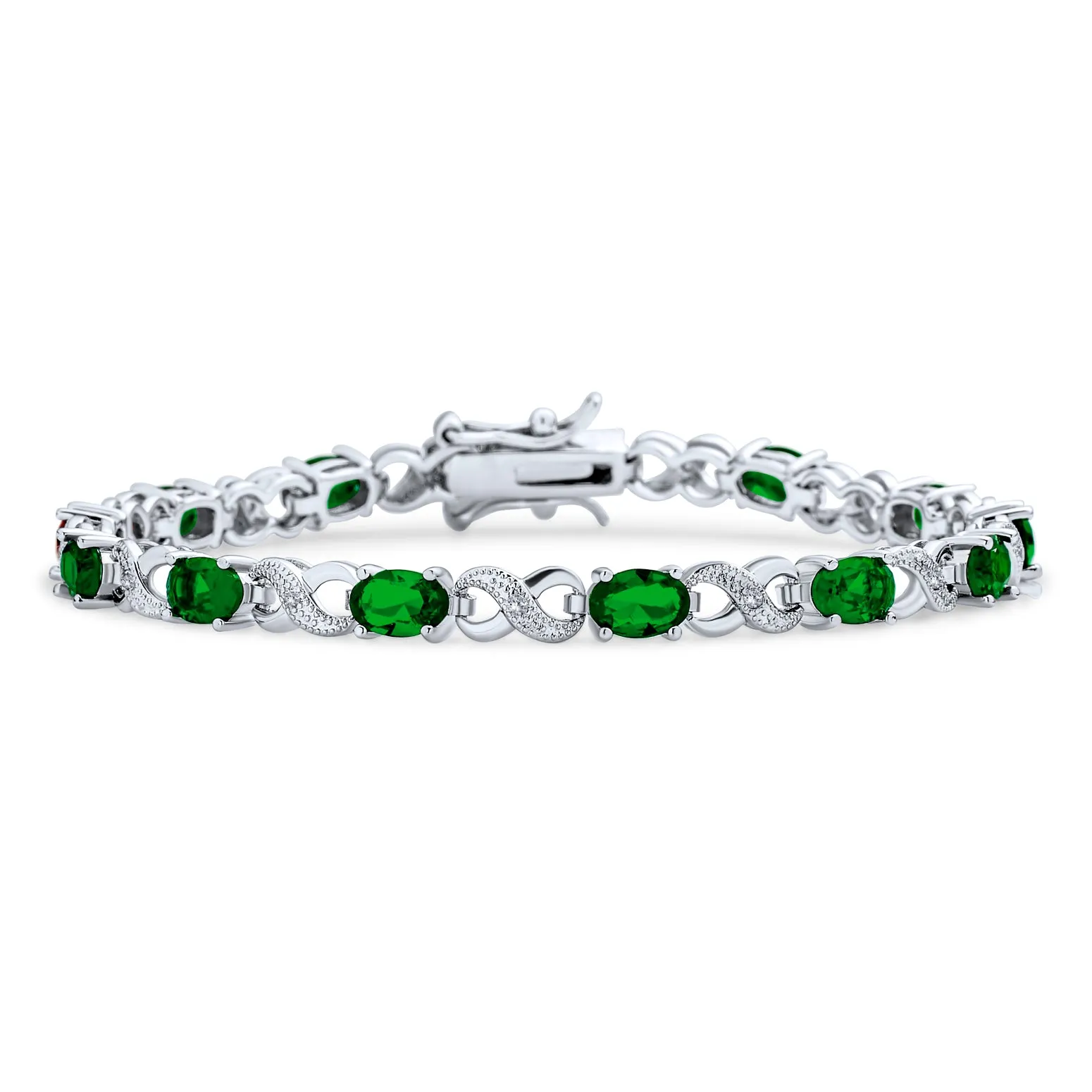 Green Red Oval CZ Tennis Bracelet in Silver Plated Finish