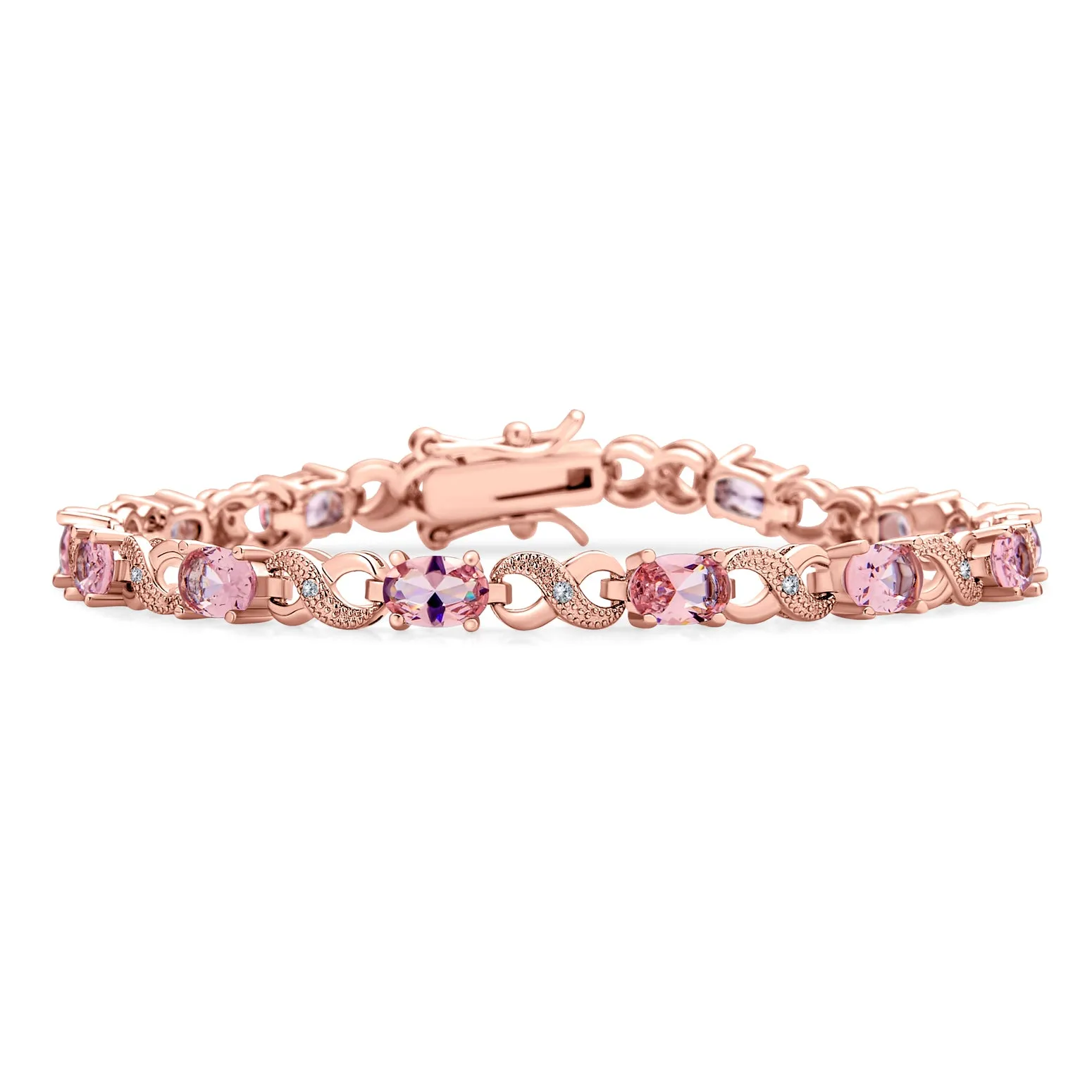 Green Red Oval CZ Tennis Bracelet in Silver Plated Finish