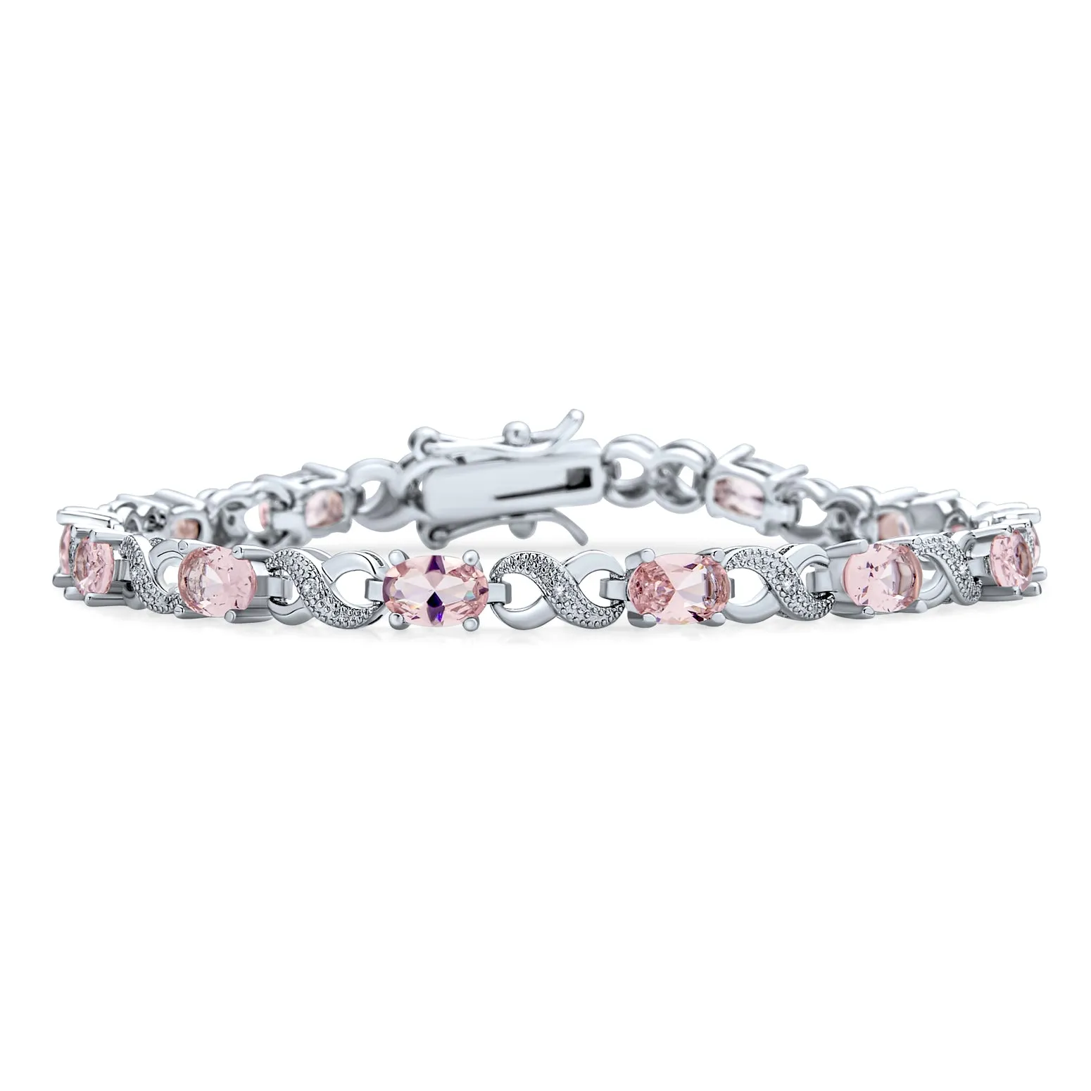 Green Red Oval CZ Tennis Bracelet in Silver Plated Finish