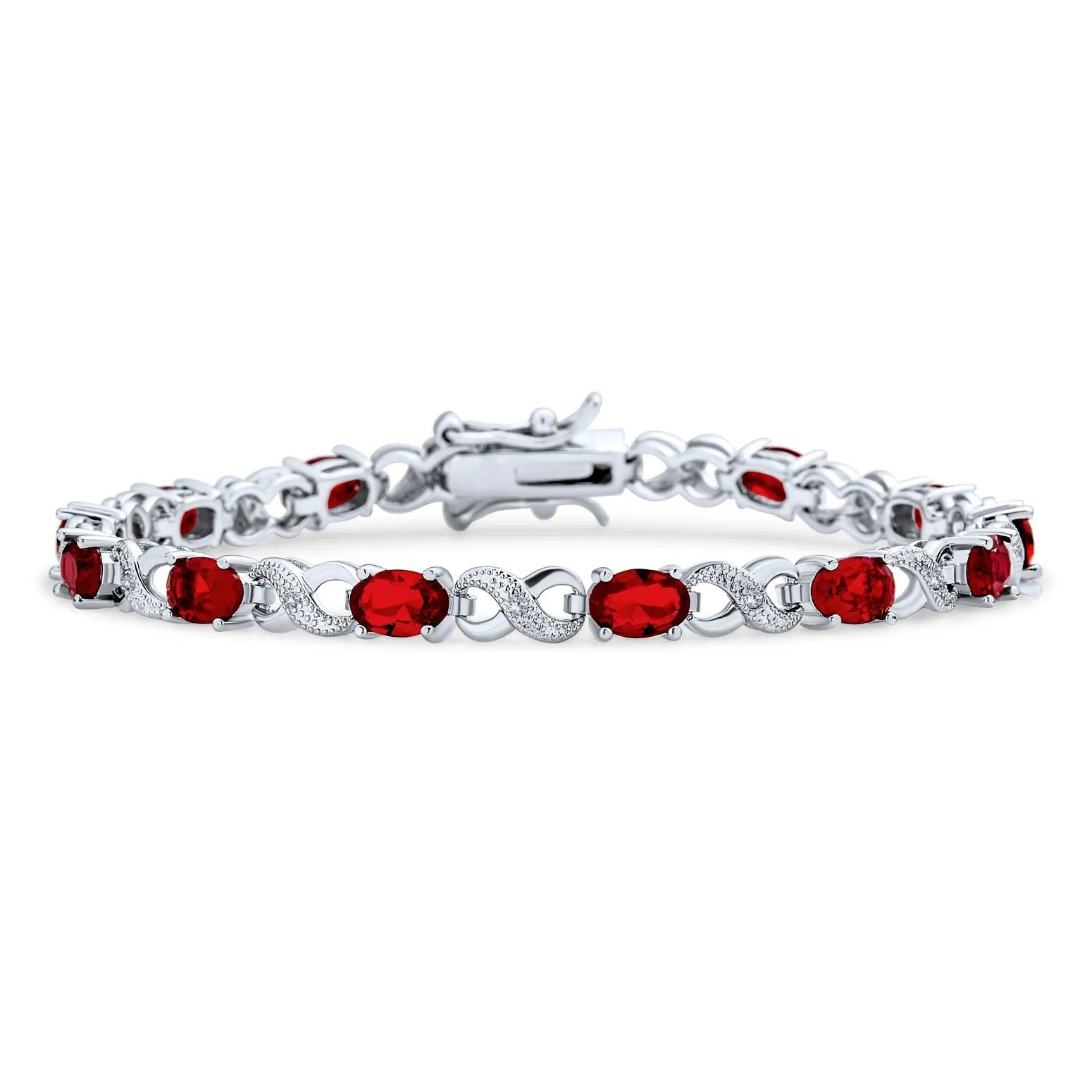 Green Red Oval CZ Tennis Bracelet in Silver Plated Finish