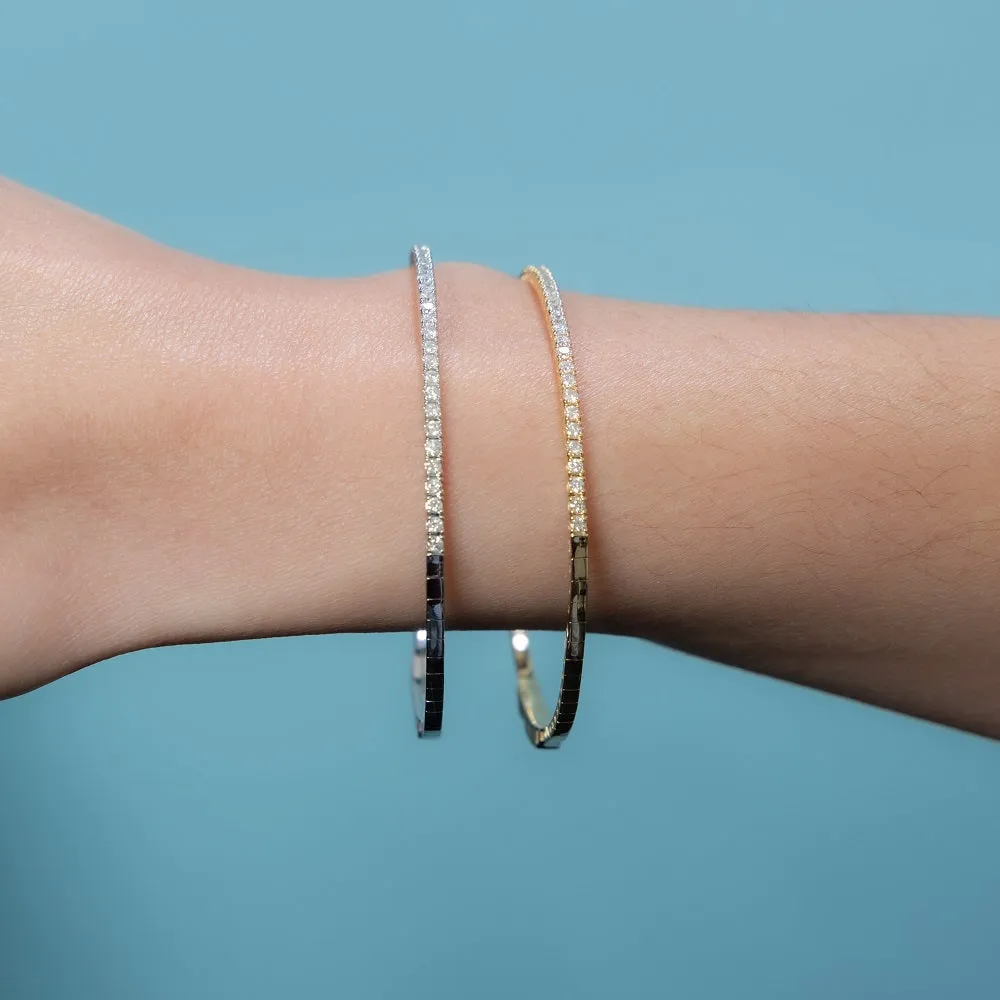 HalfWay Flexible Diamond Thin Stackable Bangle Bracelet Cuff (1.00 ct.) in 14K Gold