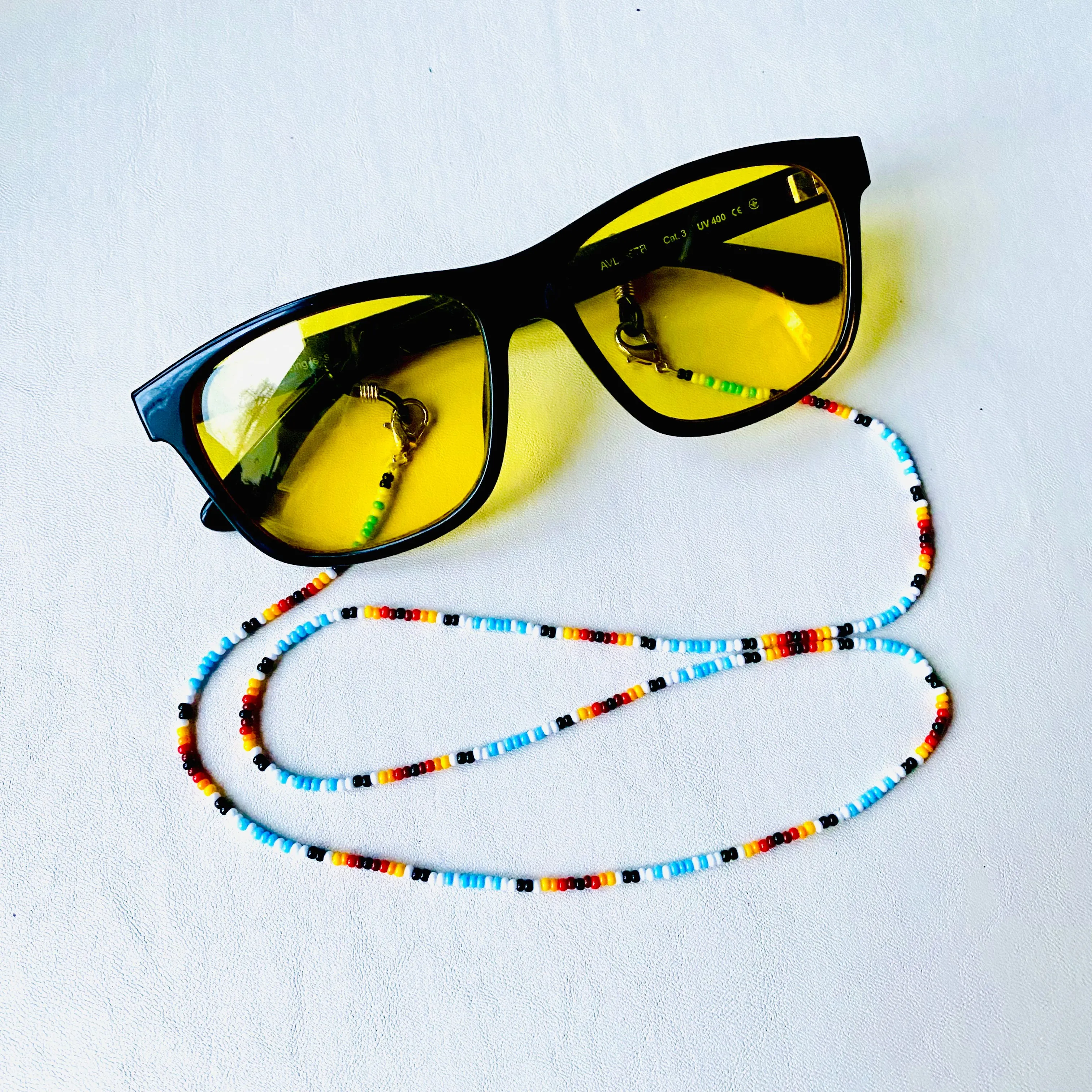 Handmade Blue Red Seed Bead Glasses Chain, Indigenous Glasses chain Native inspired, Hippie Boho Glasses chain, Teacher Lanyard, Eyeglasses holder, Sunglasses Strap, Glasses Cord