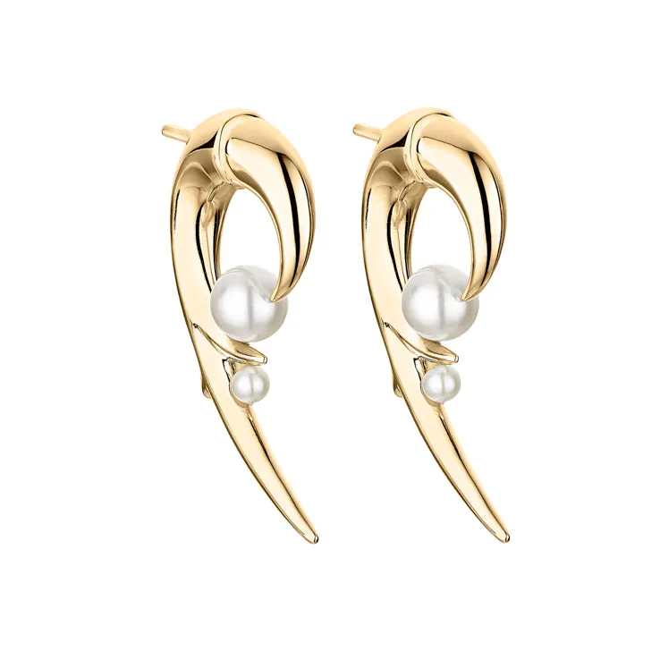 Hooked Pearl Earrings - Yellow Gold Vermeil