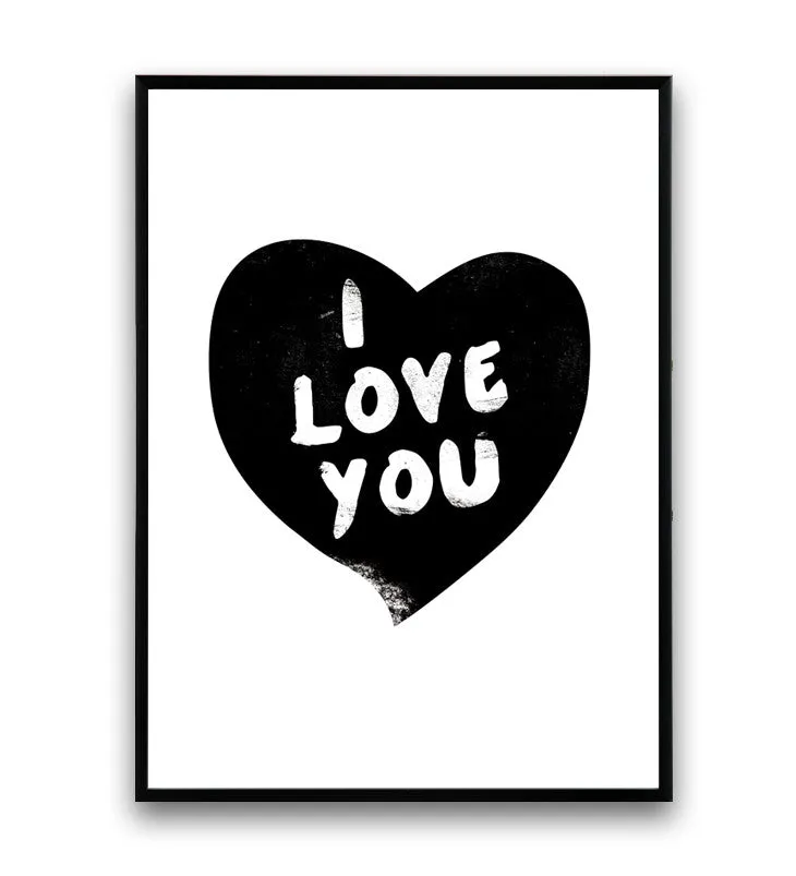 I love you print, heart art, quote prin, black and white wall art