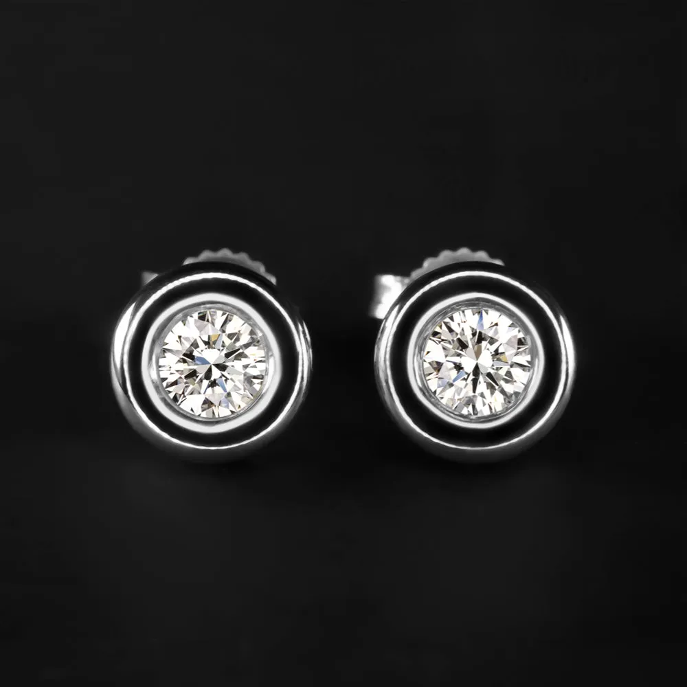 IDEAL CUT DIAMOND SCOTT KAY STUD EARRINGS 18k WHITE GOLD 1/3 CARAT ROUND BEZEL