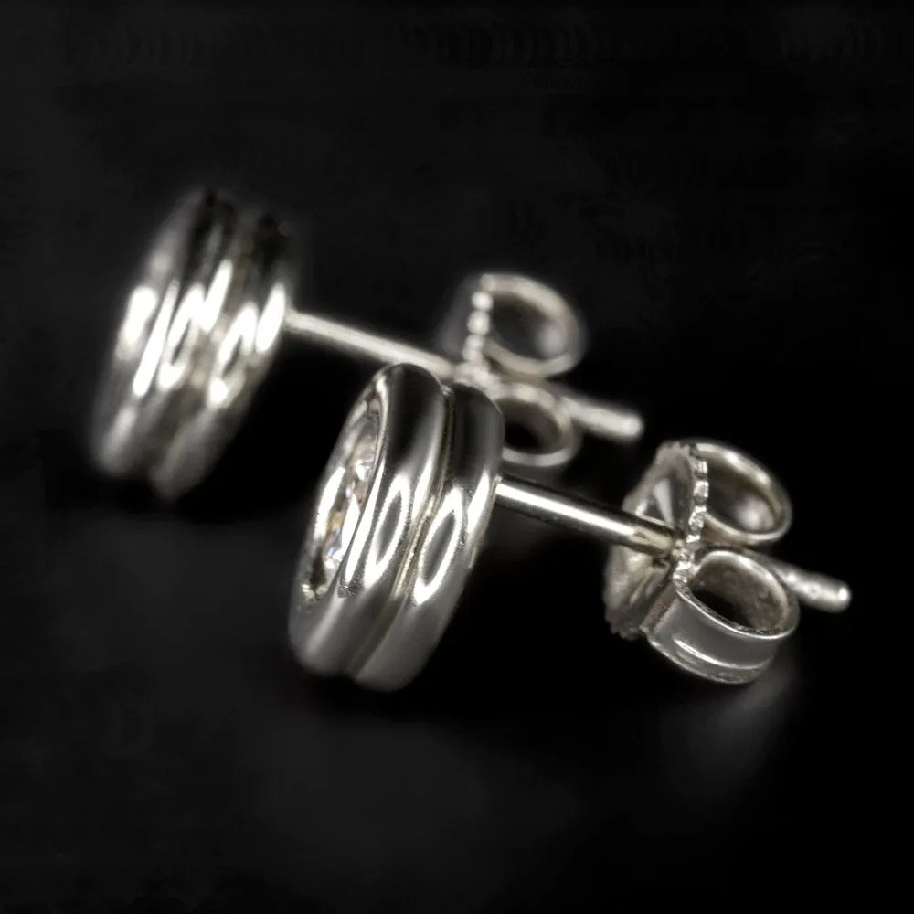 IDEAL CUT DIAMOND SCOTT KAY STUD EARRINGS 18k WHITE GOLD 1/3 CARAT ROUND BEZEL
