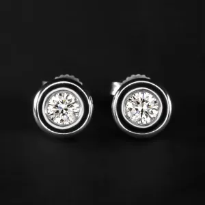IDEAL CUT DIAMOND SCOTT KAY STUD EARRINGS 18k WHITE GOLD 1/3 CARAT ROUND BEZEL