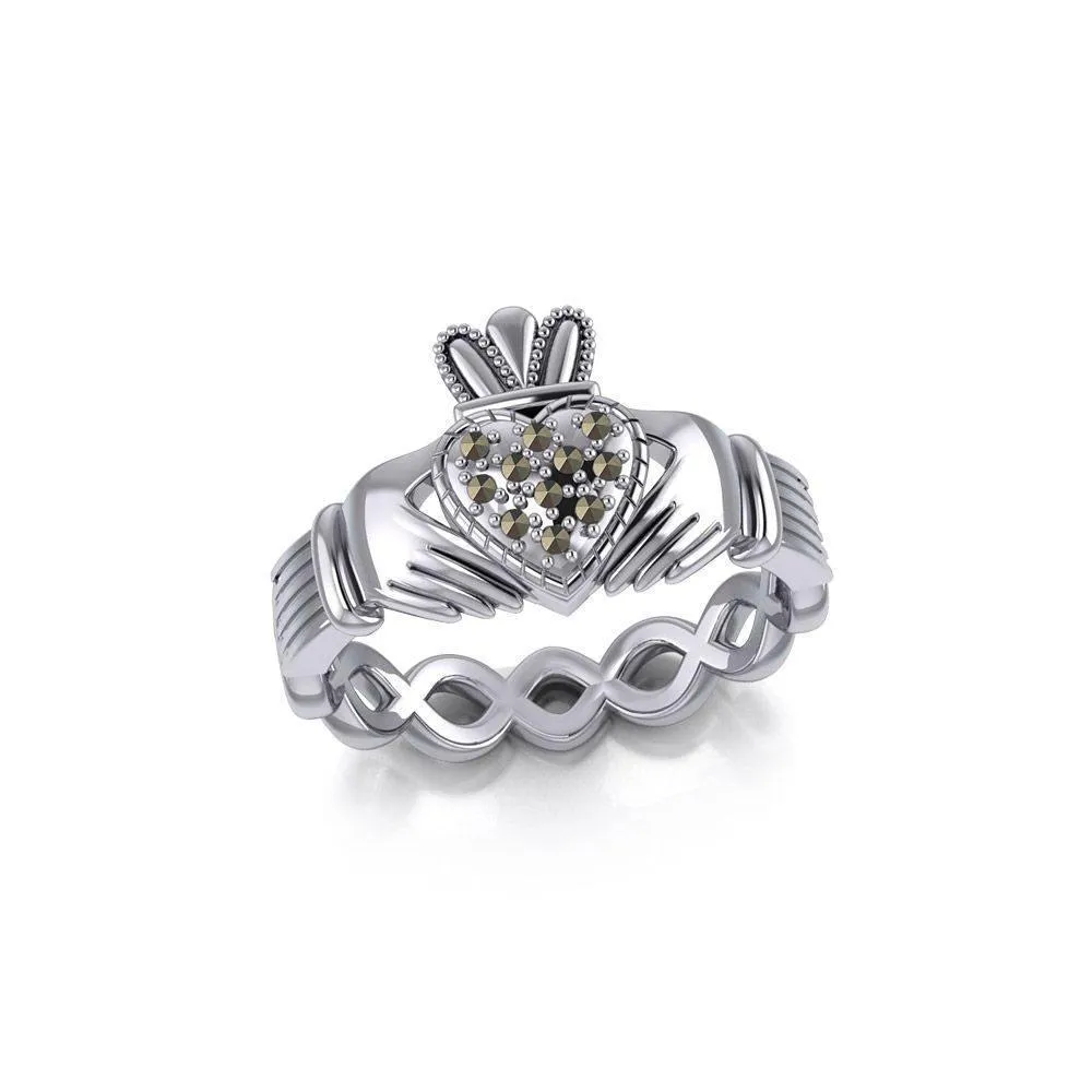 Infinity Claddagh Sterling Silver Ring with Marcasite TRI1903