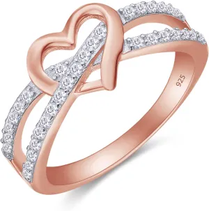 Infinity Heart Promise Ring Natural Diamond, Cubic Zirconia, Moissanite or Lab Grown Diamond Split Shank Engagement Ring for Women in 10K Solid Gold Or 14K Gold Over Sterling Silver Jewelry Gift for Her