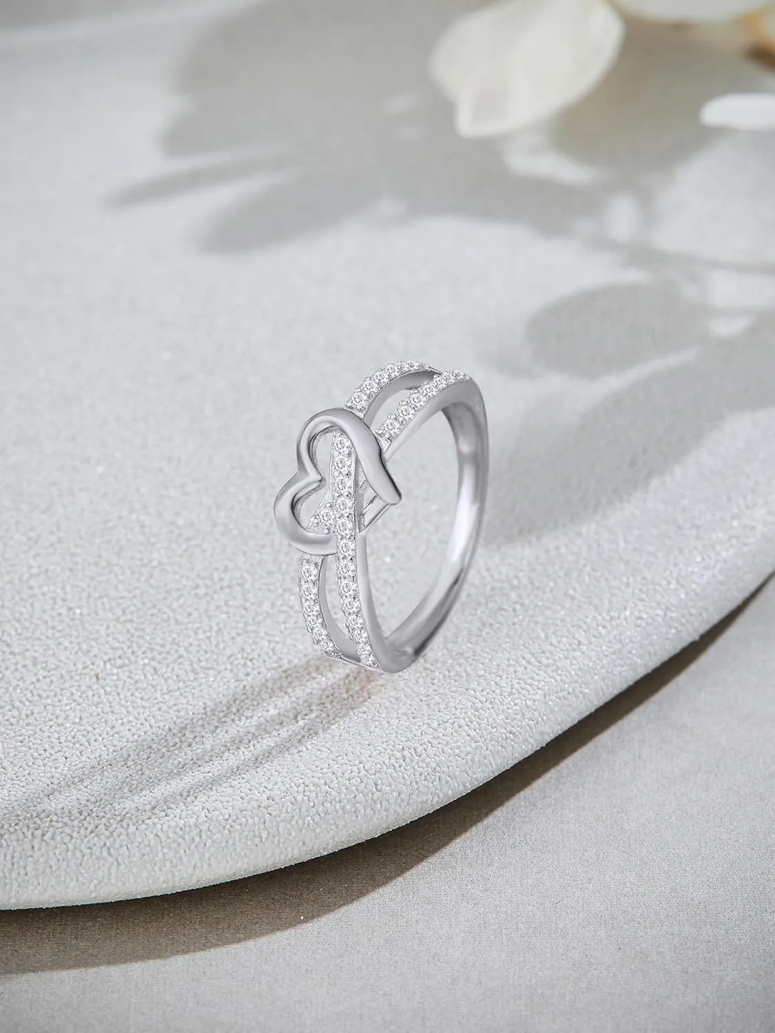 Infinity Heart Promise Ring Natural Diamond, Cubic Zirconia, Moissanite or Lab Grown Diamond Split Shank Engagement Ring for Women in 10K Solid Gold Or 14K Gold Over Sterling Silver Jewelry Gift for Her
