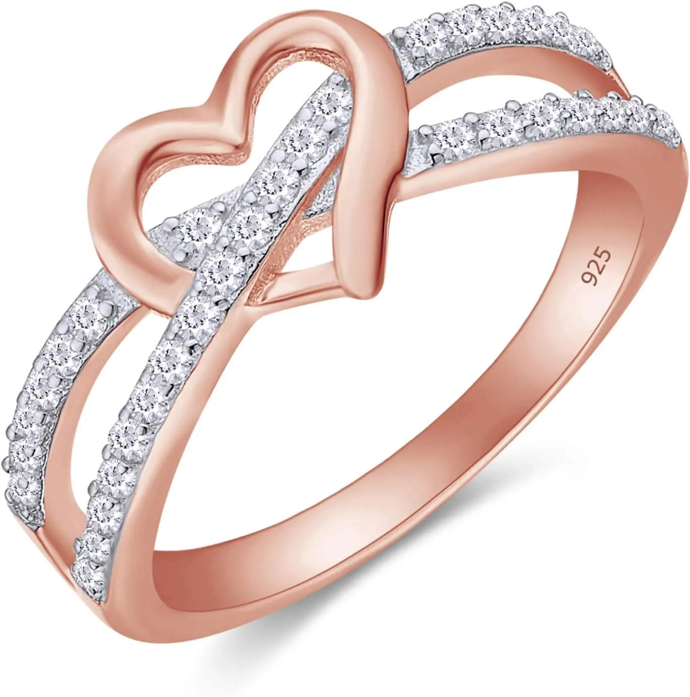 Infinity Heart Promise Ring Natural Diamond, Cubic Zirconia, Moissanite or Lab Grown Diamond Split Shank Engagement Ring for Women in 10K Solid Gold Or 14K Gold Over Sterling Silver Jewelry Gift for Her