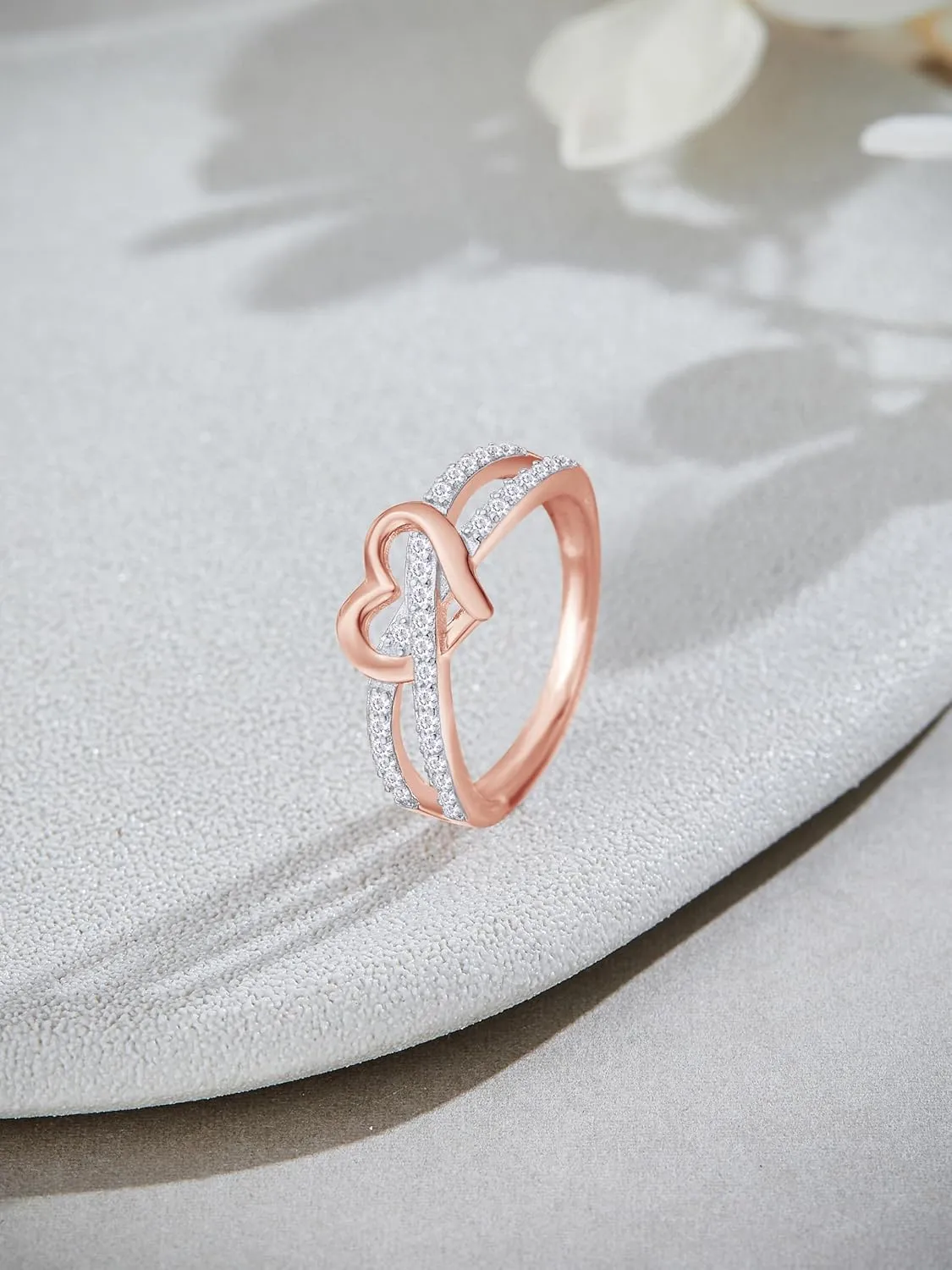 Infinity Heart Promise Ring Natural Diamond, Cubic Zirconia, Moissanite or Lab Grown Diamond Split Shank Engagement Ring for Women in 10K Solid Gold Or 14K Gold Over Sterling Silver Jewelry Gift for Her