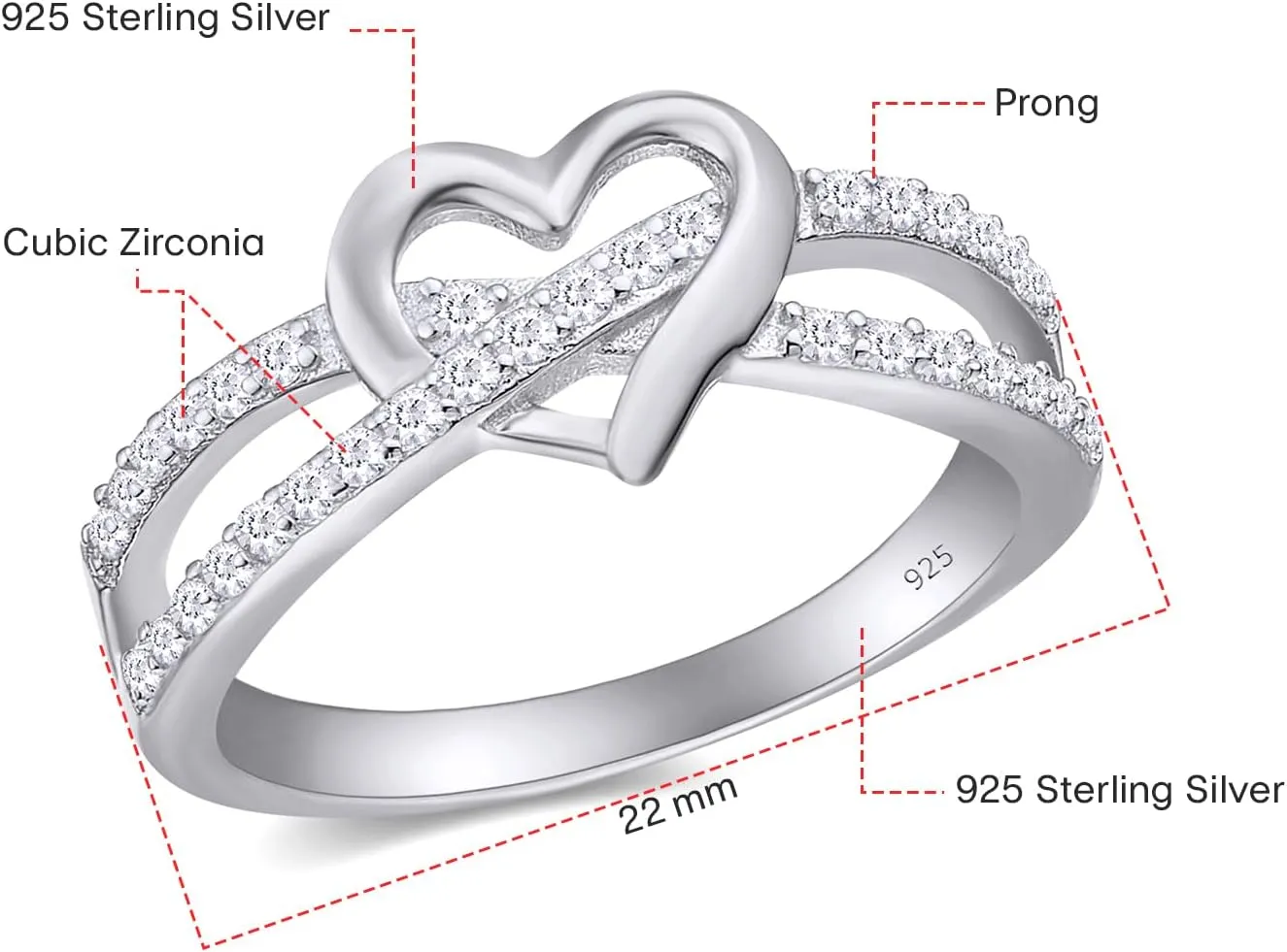 Infinity Heart Promise Ring Natural Diamond, Cubic Zirconia, Moissanite or Lab Grown Diamond Split Shank Engagement Ring for Women in 10K Solid Gold Or 14K Gold Over Sterling Silver Jewelry Gift for Her