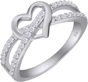Infinity Heart Promise Ring Natural Diamond, Cubic Zirconia, Moissanite or Lab Grown Diamond Split Shank Engagement Ring for Women in 10K Solid Gold Or 14K Gold Over Sterling Silver Jewelry Gift for Her