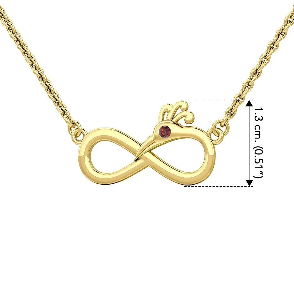 Infinity Peacock Solid Yellow Gold Necklace with Gemstone GNC487