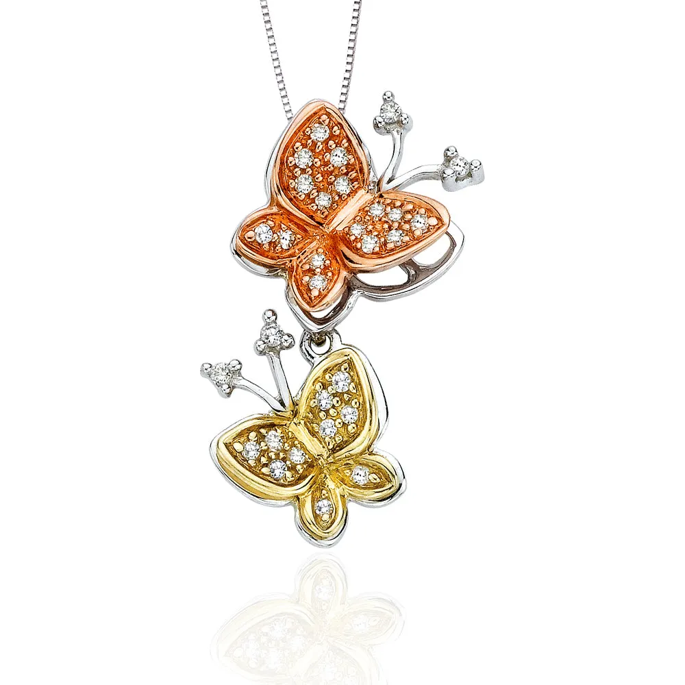 KATARINA Diamond Butterfly Jewelry Set Tri Color Gold