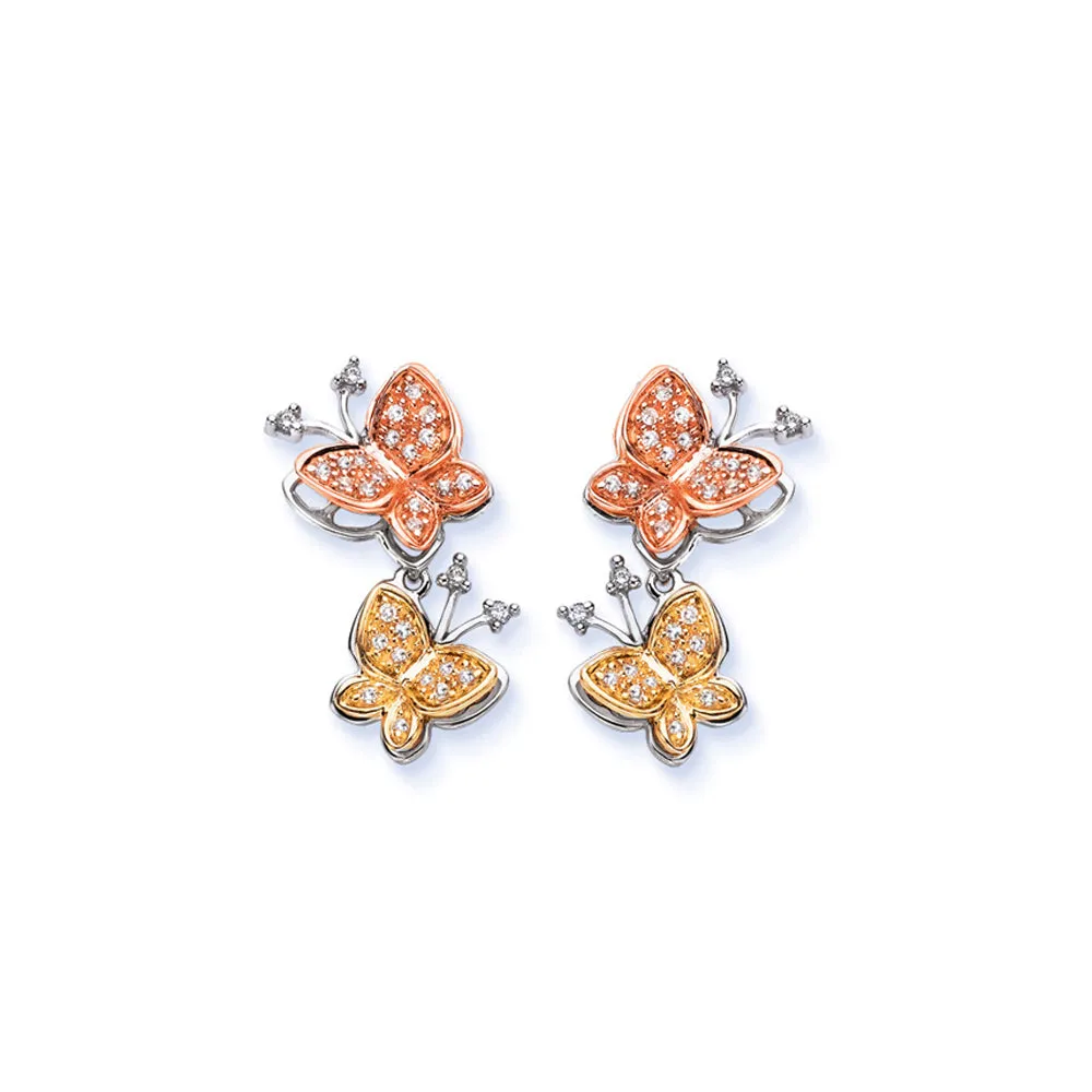 KATARINA Diamond Butterfly Jewelry Set Tri Color Gold