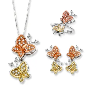 KATARINA Diamond Butterfly Jewelry Set Tri Color Gold