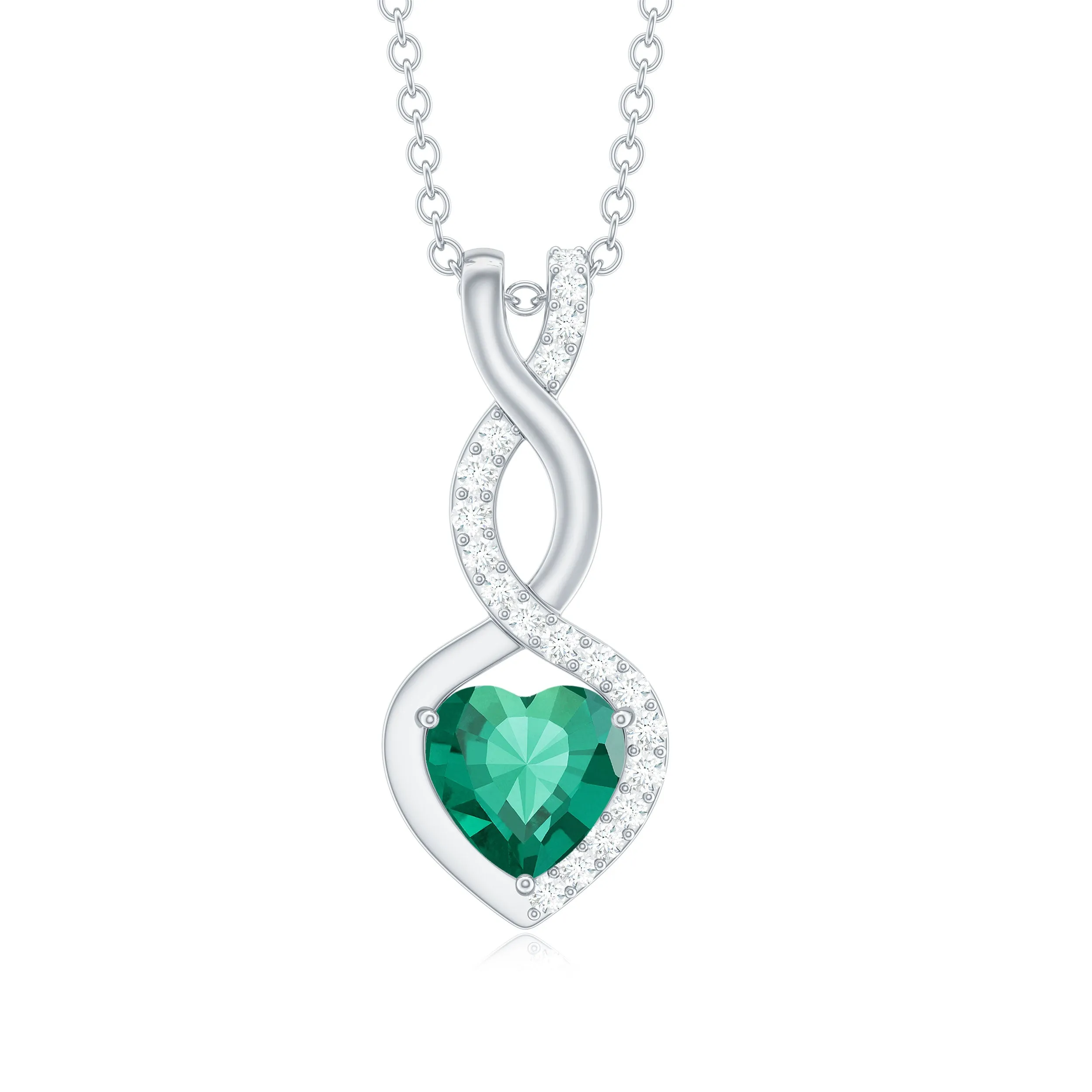 Lab Created Emerald and Diamond Infinity Heart Pendant