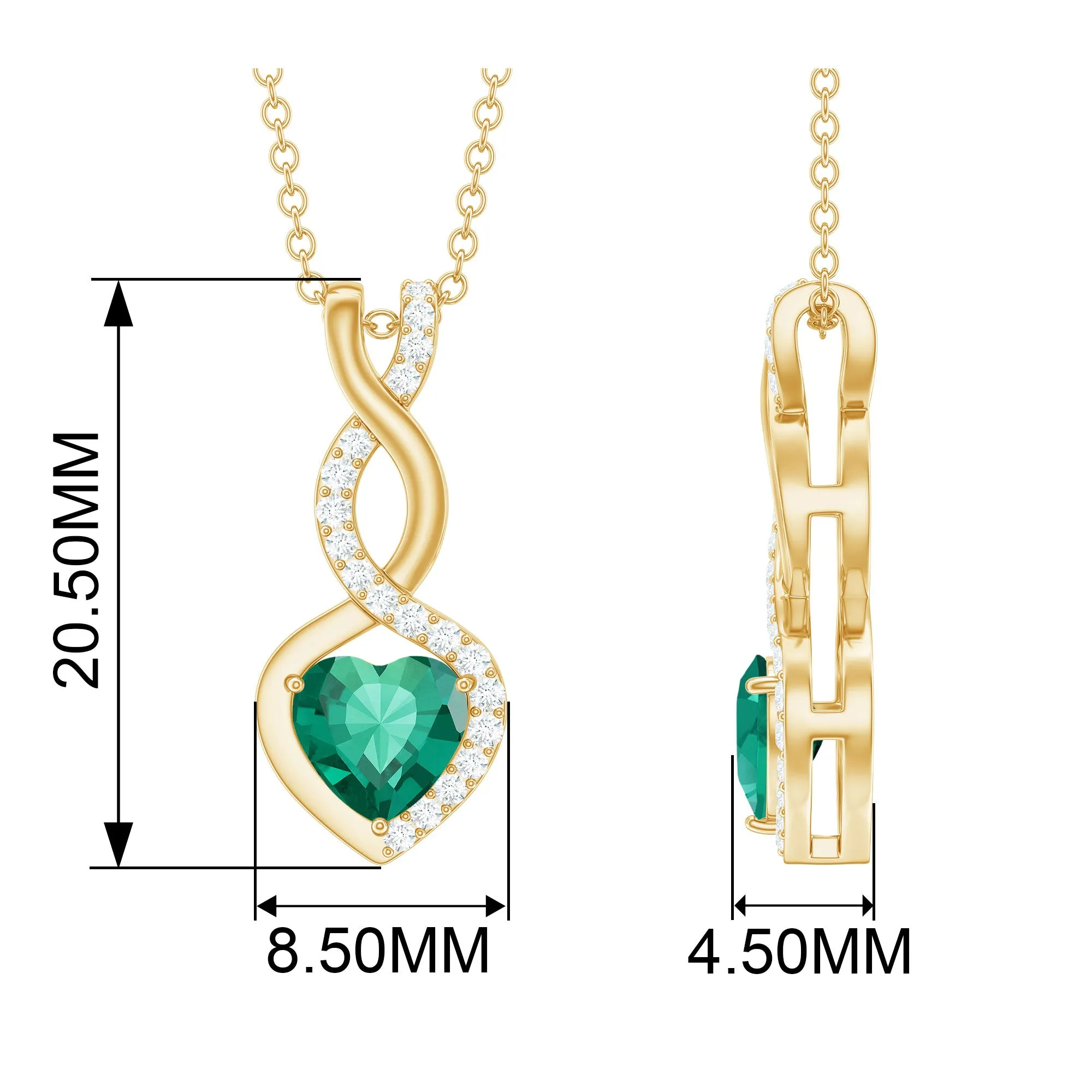 Lab Created Emerald and Diamond Infinity Heart Pendant