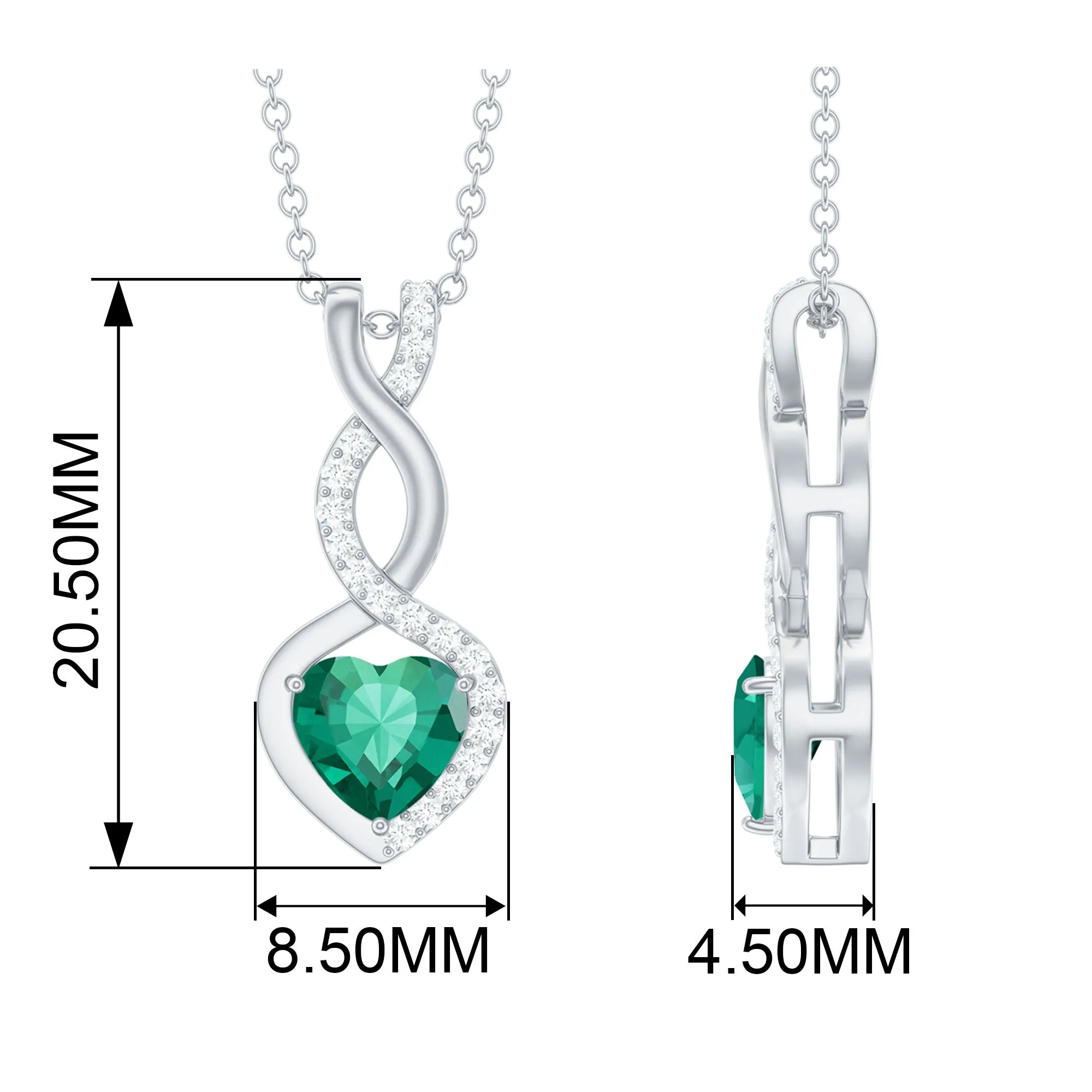 Lab Created Emerald and Diamond Infinity Heart Pendant