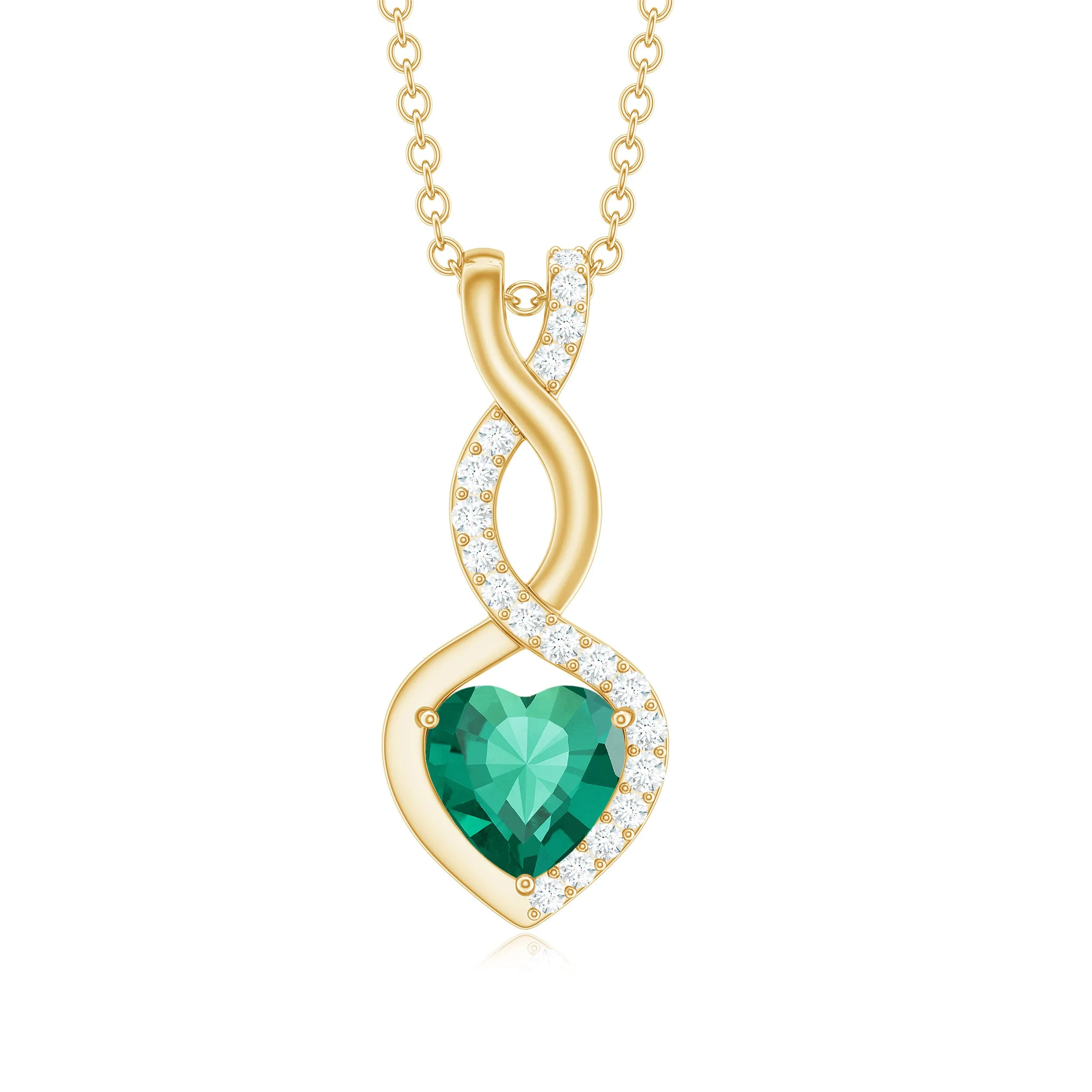 Lab Created Emerald and Diamond Infinity Heart Pendant