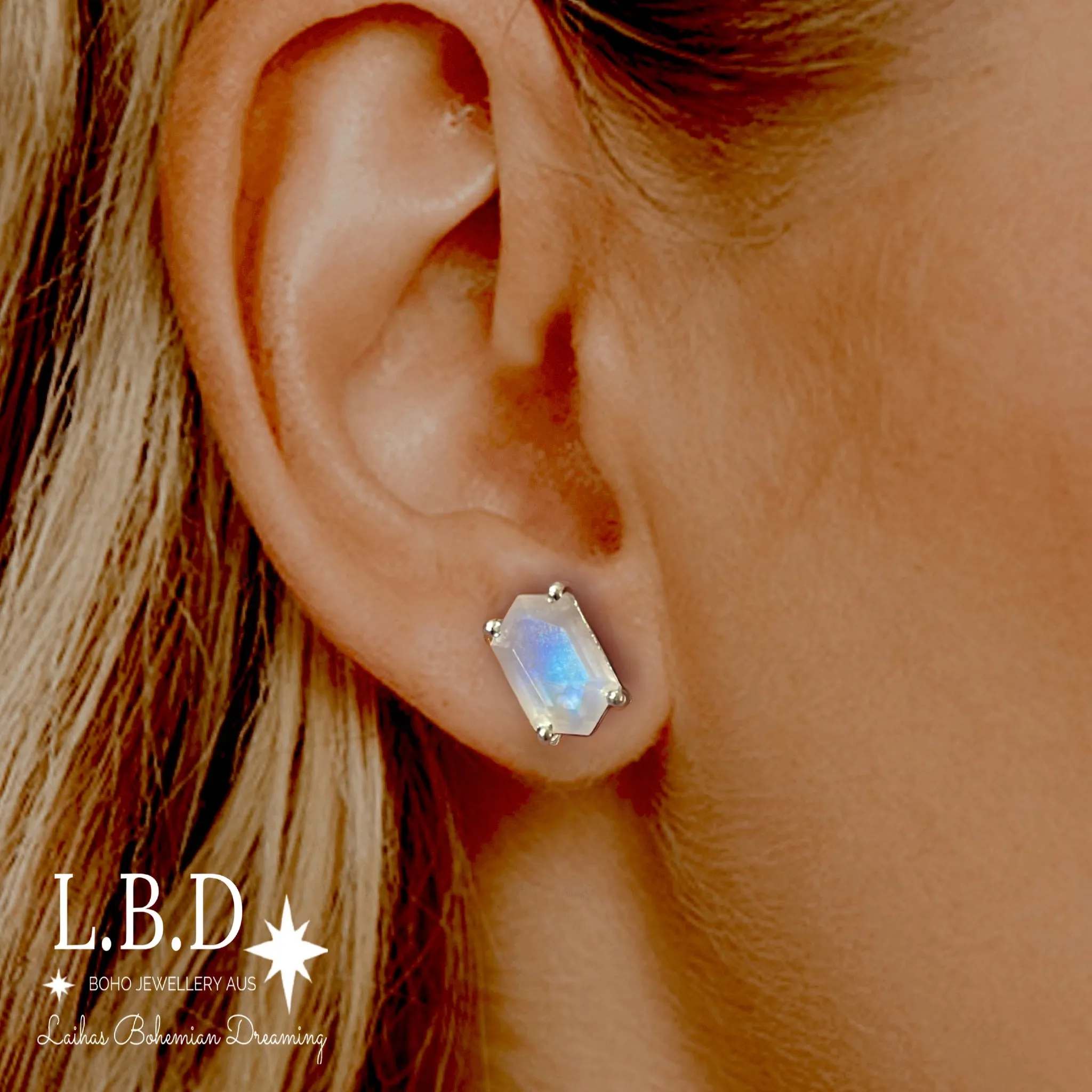 Laihas Hex Crystal Moonstone Stud Earrings