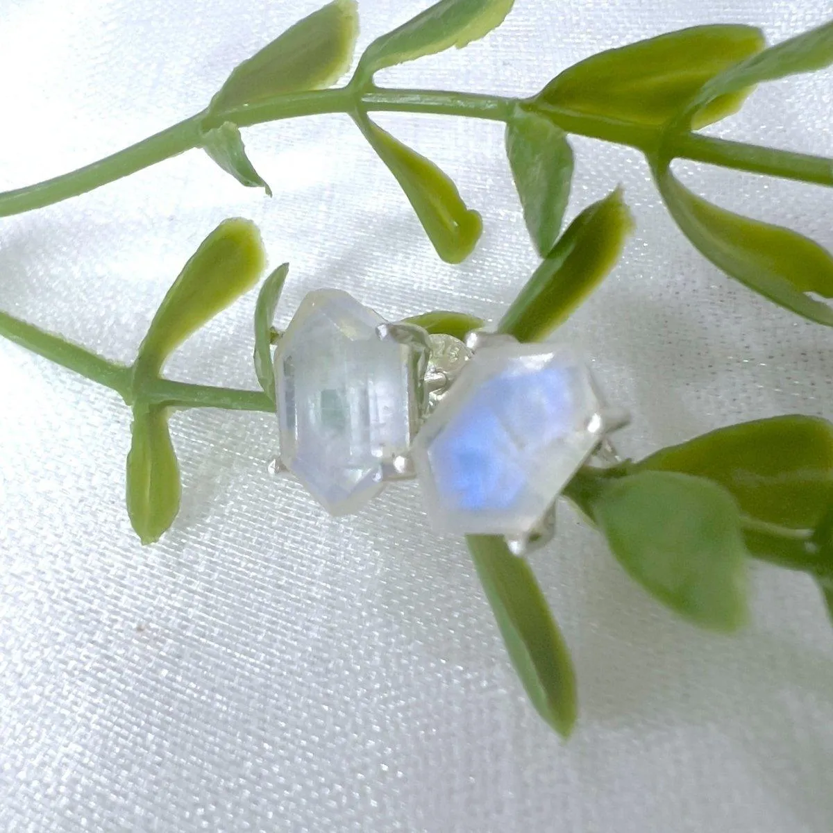 Laihas Hex Crystal Moonstone Stud Earrings