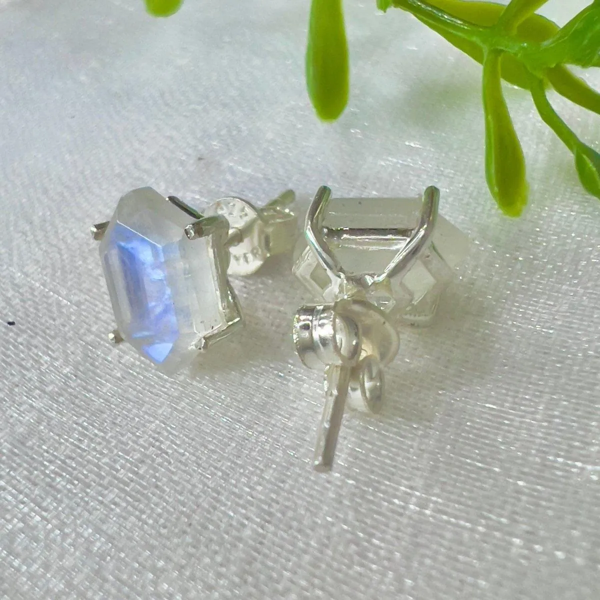 Laihas Hex Crystal Moonstone Stud Earrings