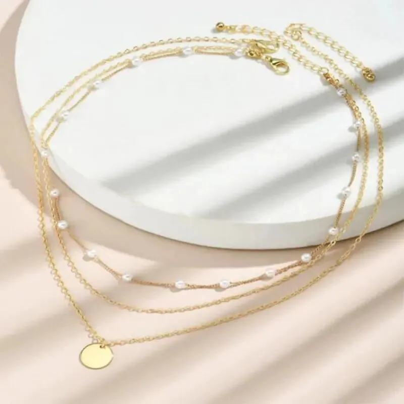 Layered Crystal Pearl Pendant Necklace