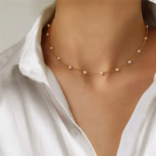 Layered Crystal Pearl Pendant Necklace