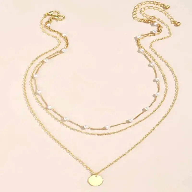 Layered Crystal Pearl Pendant Necklace