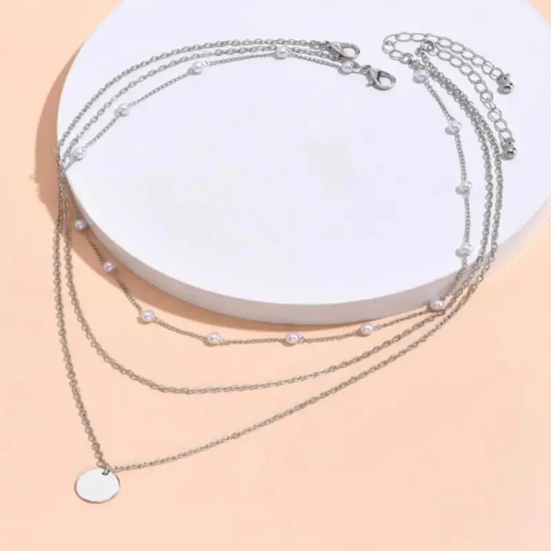 Layered Crystal Pearl Pendant Necklace