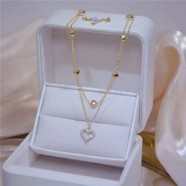 Layered Crystal Pearl Pendant Necklace
