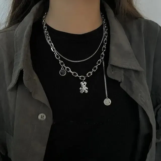 Layered Crystal Pearl Pendant Necklace