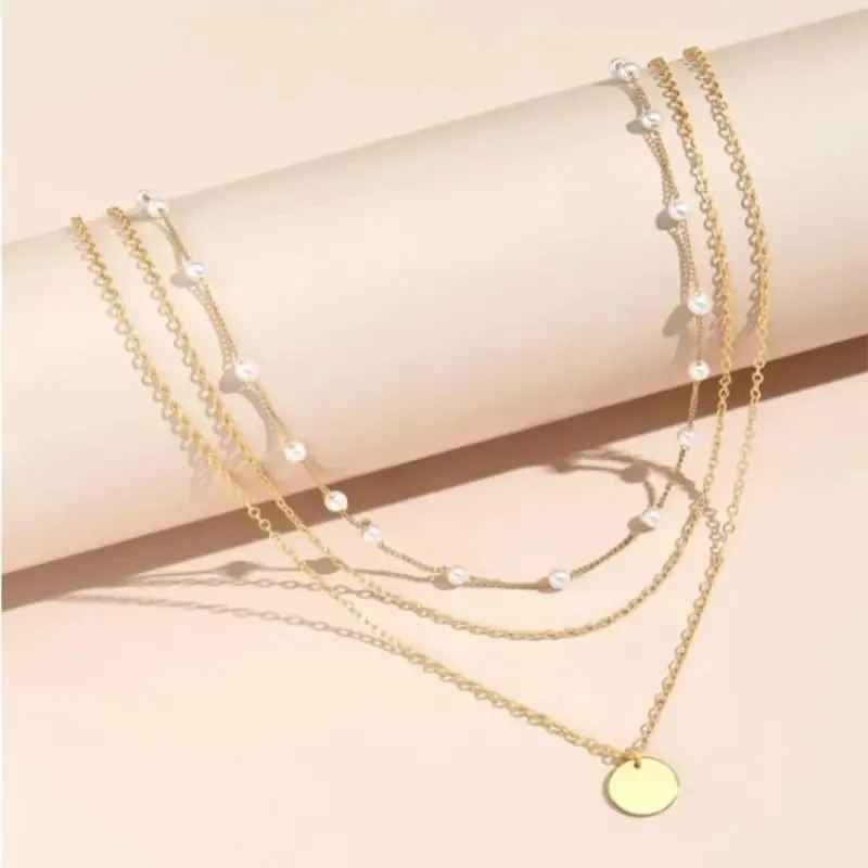Layered Crystal Pearl Pendant Necklace