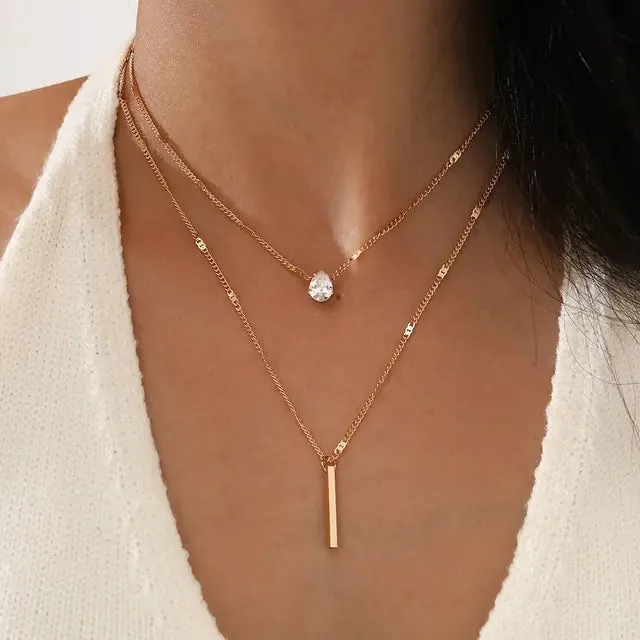 Layered Crystal Pearl Pendant Necklace