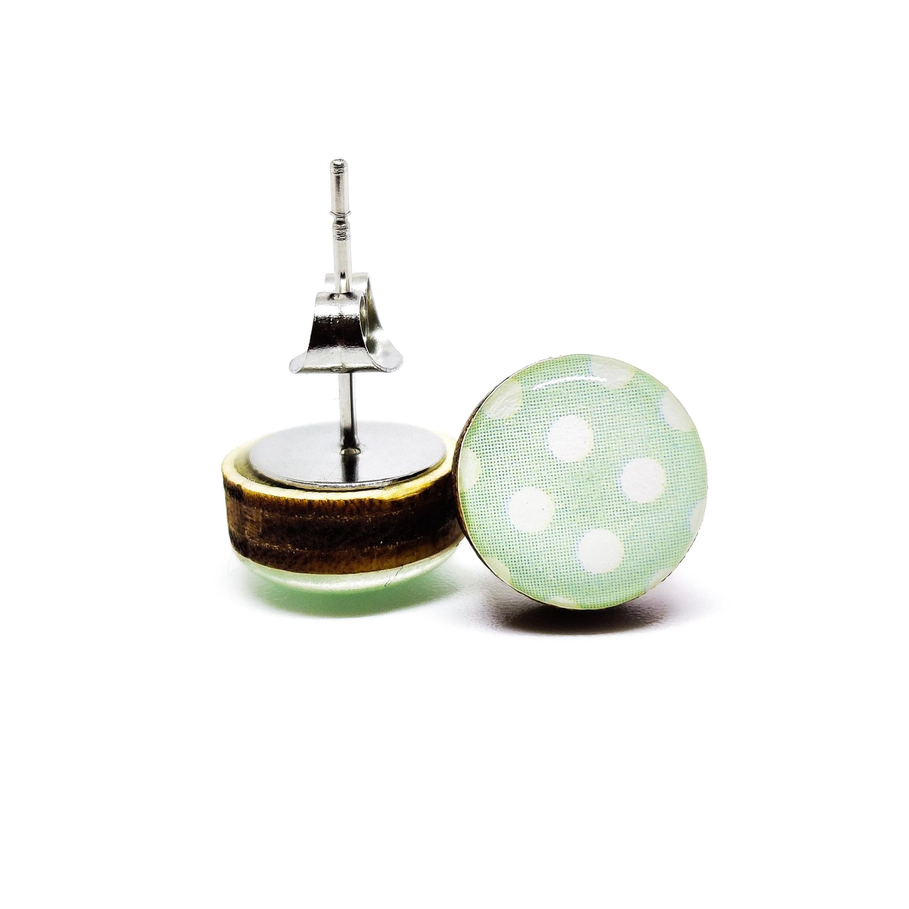 Light Mint and White Polka Dot Stud Earrings by Candi Cove Designs