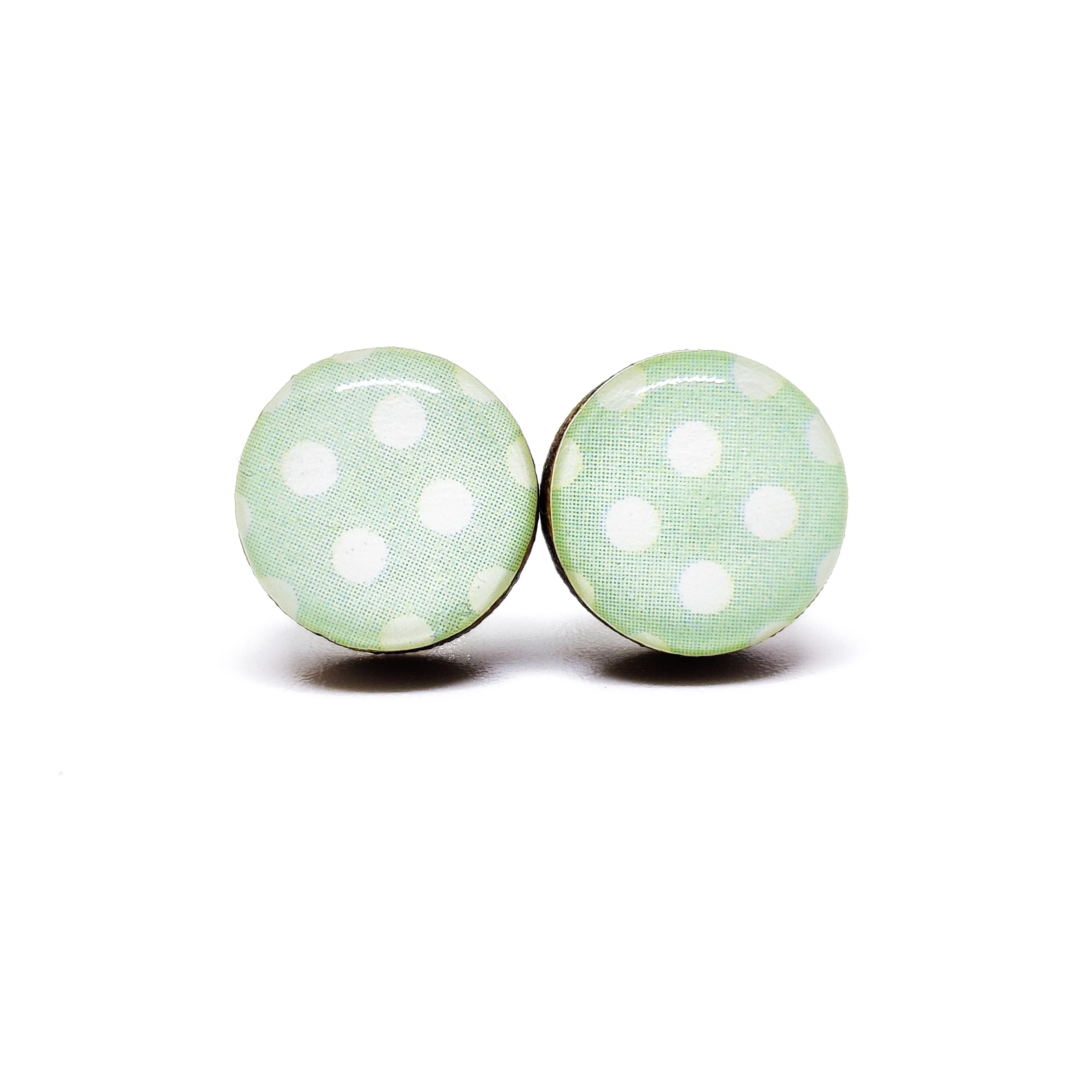 Light Mint and White Polka Dot Stud Earrings by Candi Cove Designs