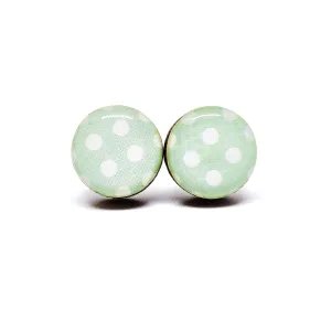 Light Mint and White Polka Dot Stud Earrings by Candi Cove Designs