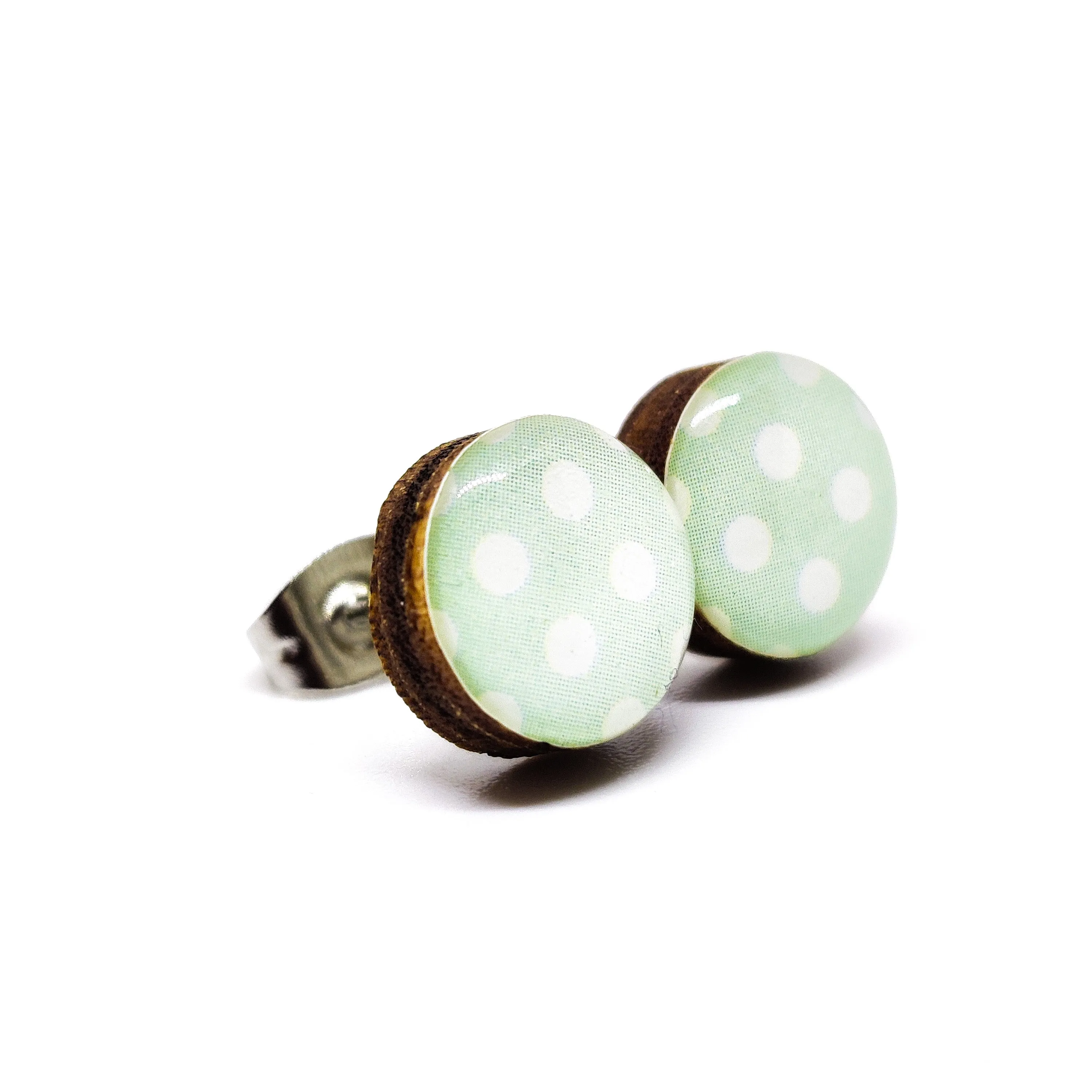 Light Mint and White Polka Dot Stud Earrings by Candi Cove Designs