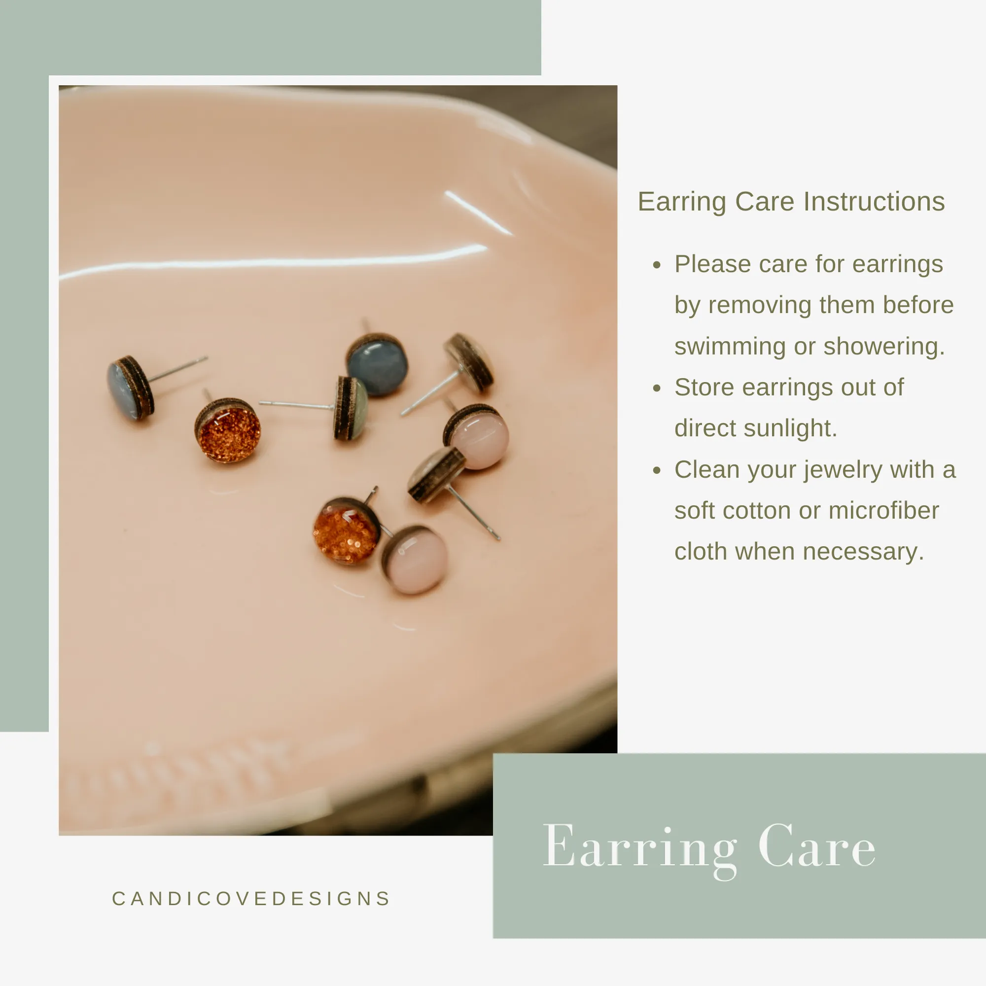 Light Mint and White Polka Dot Stud Earrings by Candi Cove Designs