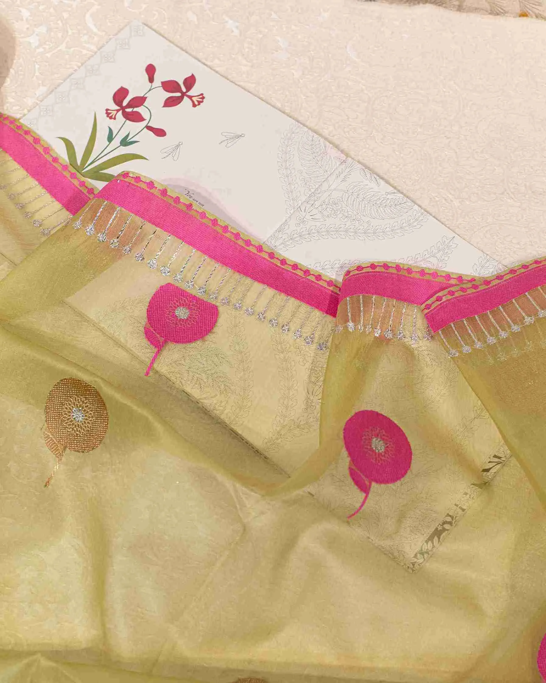 Lime Green Banarasi Kora Silk Saree