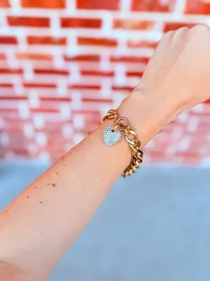 Little Miss Lover Crystal Heart Link Bracelet in Golden Silver