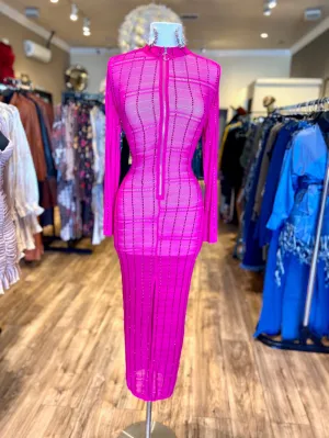 Long Sleeve Beaded Zipper Dress