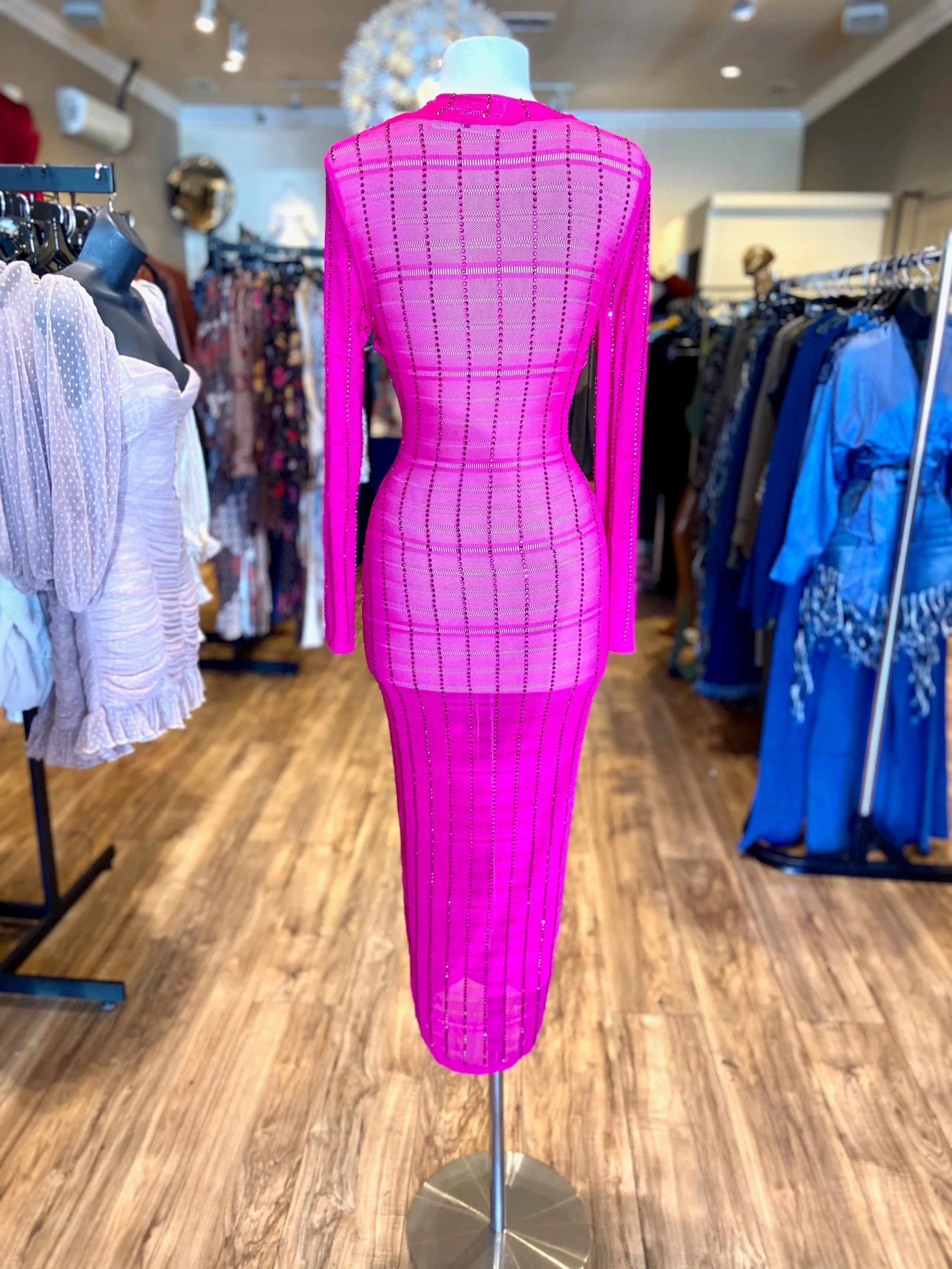 Long Sleeve Beaded Zipper Dress